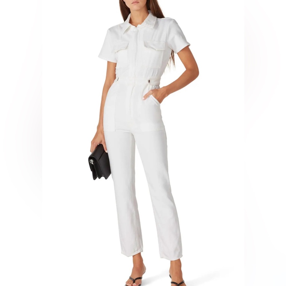NEW Good American Fit for Success White Cotton Twill Jumpsuit Pockets B1164